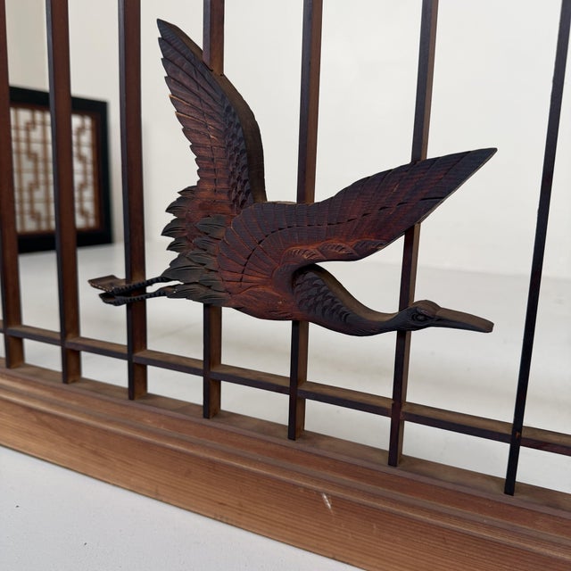 Wood Japanese Ranma Panel with Cranes, 1930s For Sale - Image 7 of 13