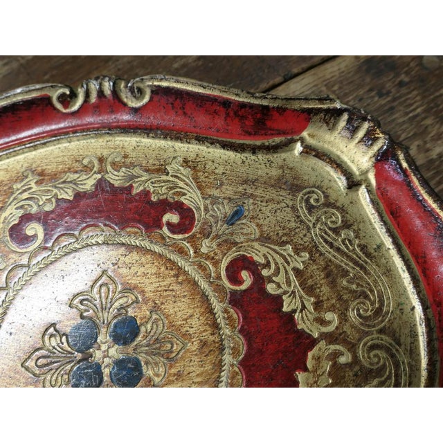 Wood Italian Carved Gilt and Red Painted Sideboard Tray, 1960 For Sale - Image 7 of 8