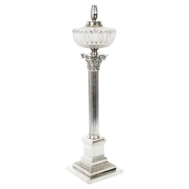 Silver Victorian Silver-Plated Corinthian Column Table Lamp, 19th Century For Sale - Image 8 of 8