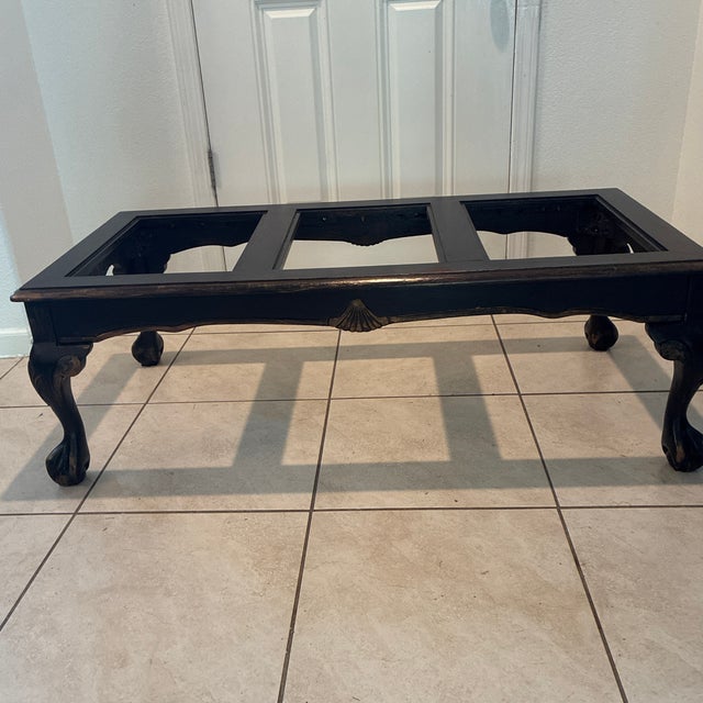 Blackened Walnut Coffee Table With Clear Glass Panels, Carved Shell Motifs & Cabriole Legs For Sale - Image 12 of 12