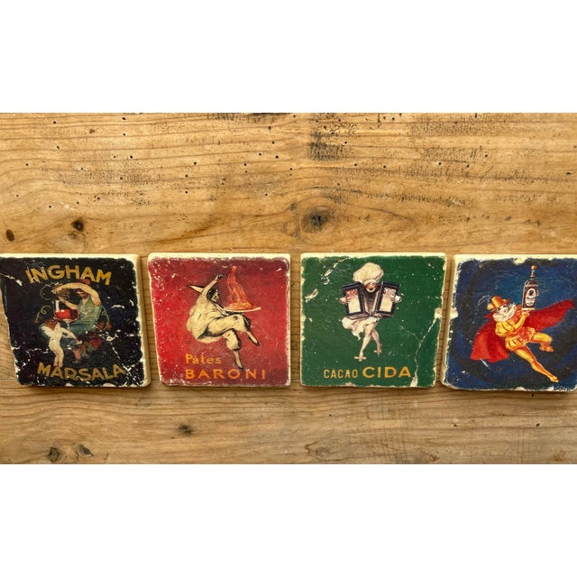 Vintage Italian Advertising Ceramic Coasters, Set of 4 | Ingham Marsala, Baroni & Cacao Cida For Sale - Image 10 of 12