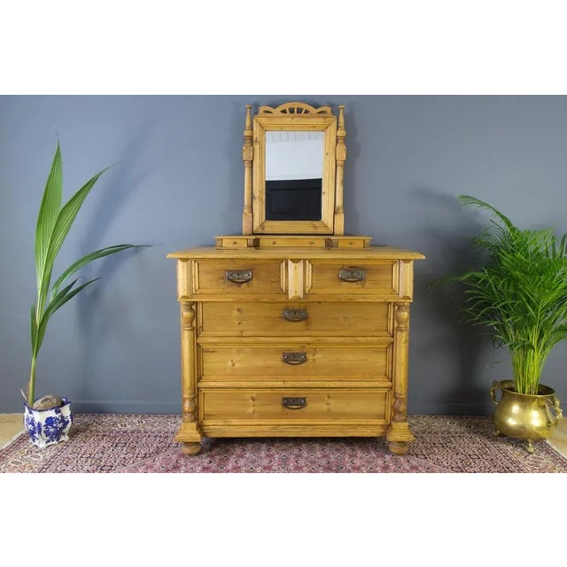 Baltic Art Nouveau Style Pine Chest of Drawers with Mirror For Sale - Image 10 of 18