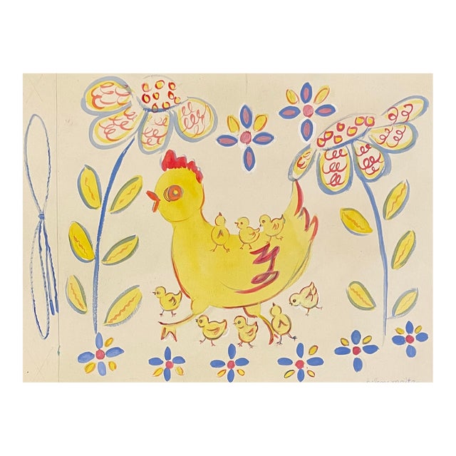1950s Helen Malta Hen and Chicks Painting For Sale