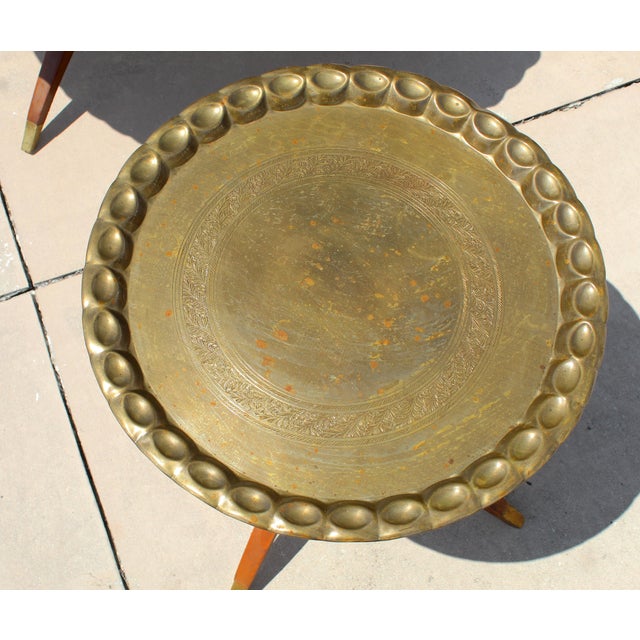 Vintage Moroccan Hand-Engraved Brass Tray Coffee & Side Table Set, 1960s For Sale - Image 11 of 18