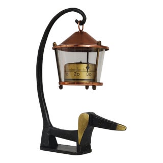 Brass Wiener Dog Figurine with Lantern Thermometer by Walter Bosse for Herta Baller, 1950s For Sale
