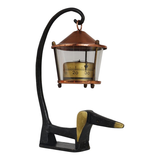 Brass Wiener Dog Figurine with Lantern Thermometer by Walter Bosse for Herta Baller, 1950s For Sale