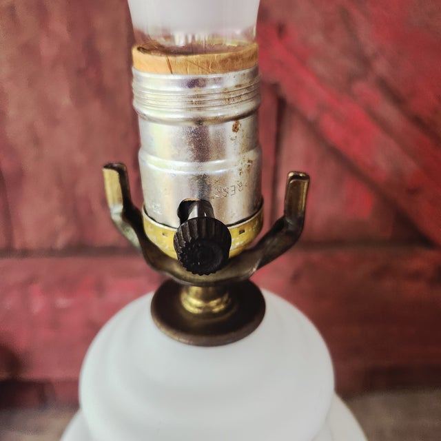 Vintage Milk Glass Table Lamp With Gold Floral Design & Brass Base For Sale - Image 9 of 18