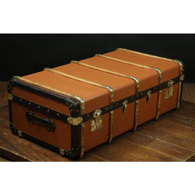Salmon-Colored Cabin Trunk with Curved Shape, 1920s For Sale - Image 3 of 9