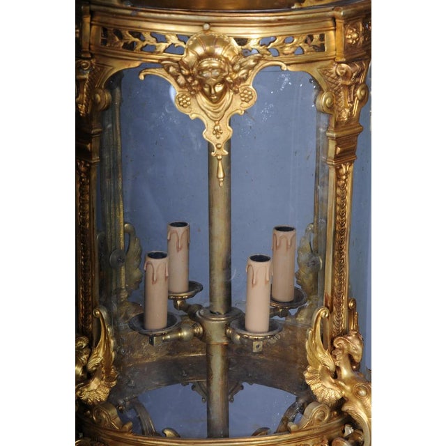 French Fire Bronze & Brass Lantern Hanging Light For Sale - Image 10 of 17