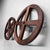A large Japanese wooden winding wheel, originally part of a traditional itomaki or larger wooden reel used for winding...