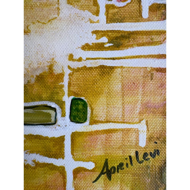 Paint in bold pastel colors on stretched canvas, signed on recto. Painted on all sides - no frame needed. A bright, small,...
