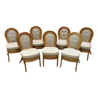 Vintage Set of 7 Dining Chairs 4-Strand Rattan by Pacific Rattan Products – Palm Beach Coastal Style For Sale