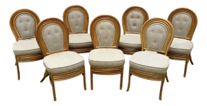 Vintage Set of 7 Dining Chairs 4-Strand Rattan by Pacific Rattan Products – Palm Beach Coastal Style
