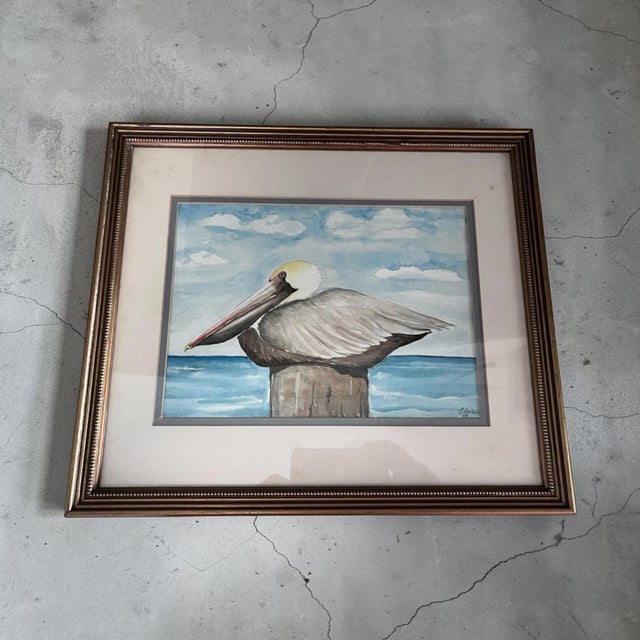 Original “Pelican Resting” Watercolor by Ilse Wolff, Signed & Dated 2009 For Sale - Image 4 of 12