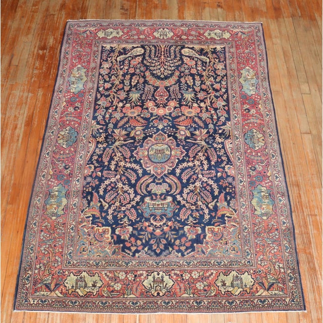 Zabihi Collection Navy Antique Persian Kashan Carpet - 4'6" x 6'9" For Sale - Image 11 of 11