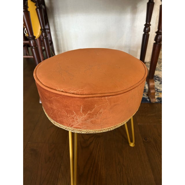 1960s Mid Century Suede Vanity Stool For Sale - Image 5 of 5