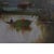 An antique oil on canvas painting depicts a serene river scene. The work, dating to approximately 1890, captures a...