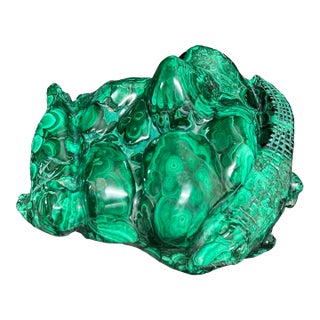 Carved Solid Malachite Stone Animal Sculpture For Sale