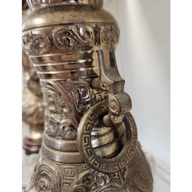 Mid 20th Century Mid 20th Century Pair Asian Solid Brass Tble Lamps After James Mont For Sale - Image 5 of 12