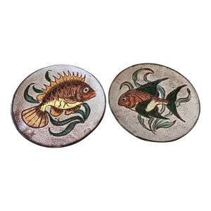 Mid 20th Century French Vallauris Majolica Fish Pottery Plates Ceramic Hand Painted Artist Signed - a Pair