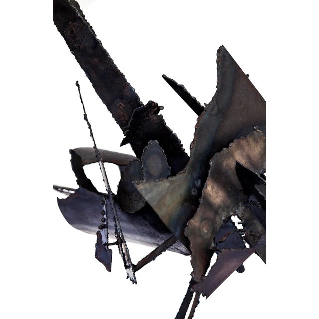 Mid 20th Century Wendell Cullen Hudiburg Brutalist Sculpture, Metal With Wood Base For Sale - Image 10 of 12