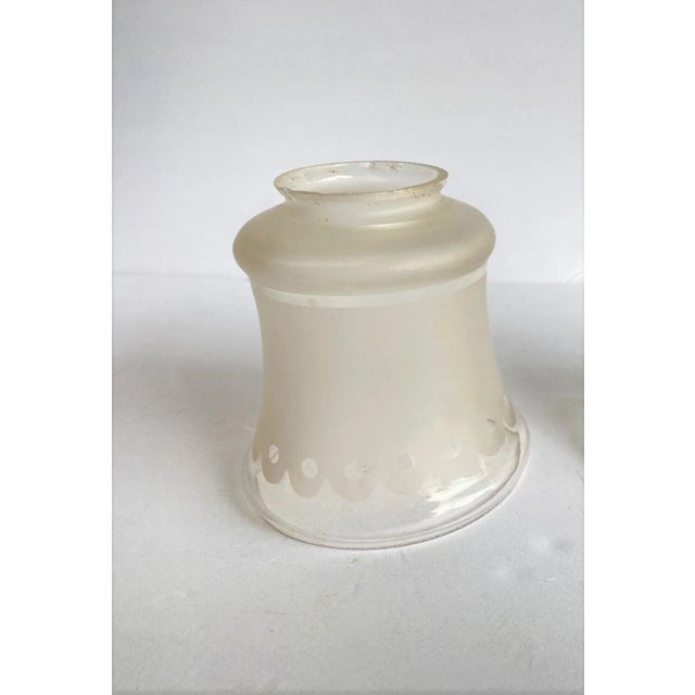 2.25-inch fitter globe, These bell-shaped, glass shades have a frosted lace pattern on the 75% near the opening, and the...