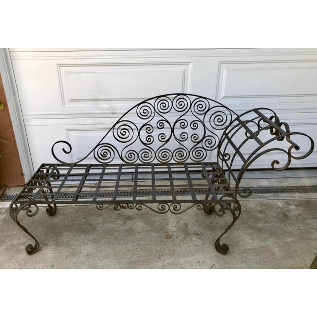 Early 20th Century Antique French Hand Forged Scrolled Wrought Iron Chaise Lounge For Sale - Image 5 of 6