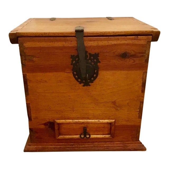 Rustic Oak and Iron Trunk/Side Table For Sale