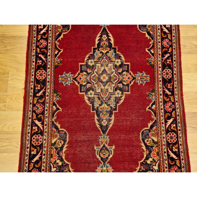 Vintage Persian Kashan Rug, Hand-Knotted Wool, Medallion Floral Pattern, Red & Navy, 3x5 For Sale - Image 4 of 9