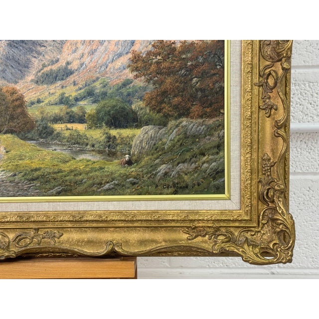 Textile Sheep by River in Mountains of Lake District England - Original Oil on Canvas 1990 Circa For Sale - Image 7 of 18