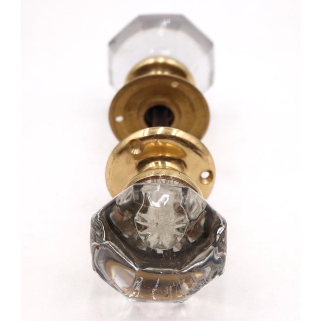 Mid 20th Century Vintage Octagon Shape Clear Glass Brass Door Knob Set For Sale - Image 5 of 6