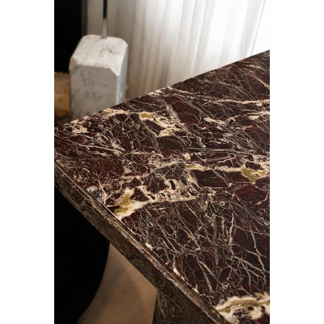 Vintage Rosso Levanto Marble Dining Table | Italian Pedestal Plinth Desk, Four-Seater For Sale - Image 9 of 10