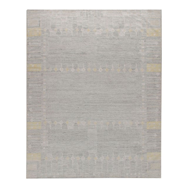 Contemporary Swedish Style Gray & Yellow Kilim Deco Rug 8' X 10' For Sale