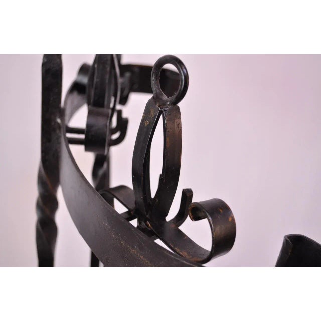 Mid-Century Modern Mid-Century Modern Decorative Forged Iron Firetools For Sale - Image 3 of 13
