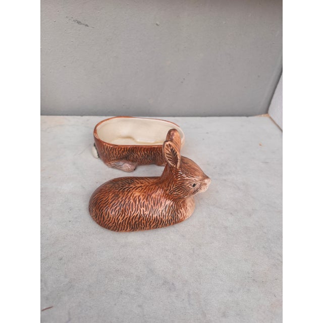 1950s Small Brown Majolica Rabbit Tureen Caugant For Sale - Image 5 of 7