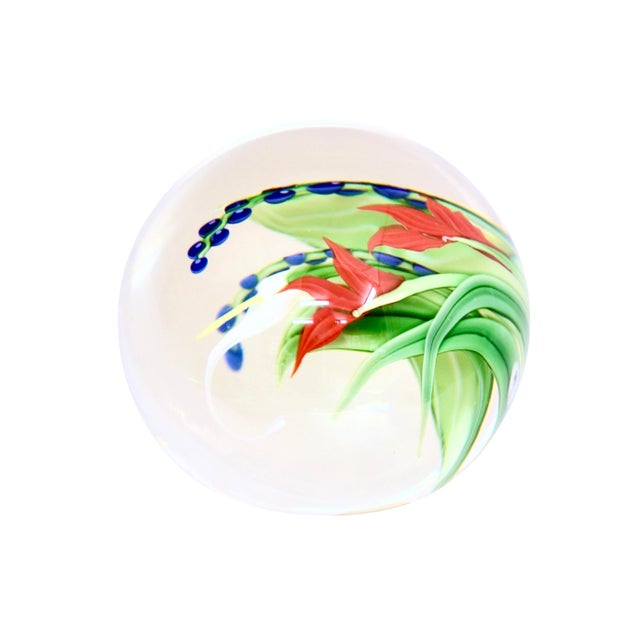 Traditional Orient & Flume Vintage Art Glass Flower Sphere Paperweight For Sale - Image 3 of 8