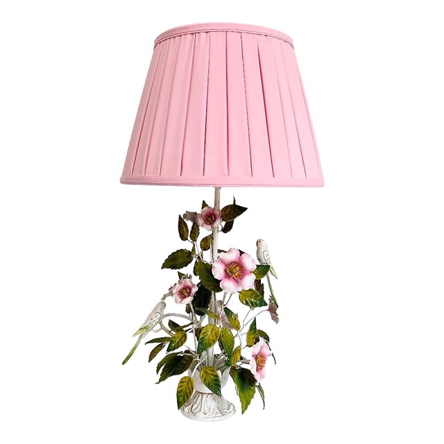 Italian Peonies & Parakeets Lamp & Shade For Sale