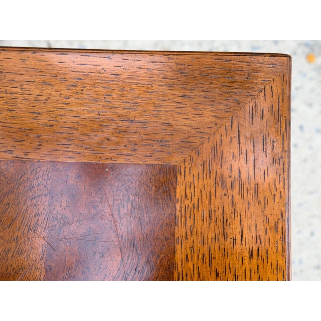 Long Parsons Style Walnut Sofa Table With Burl Walnut Top For Sale - Image 11 of 11