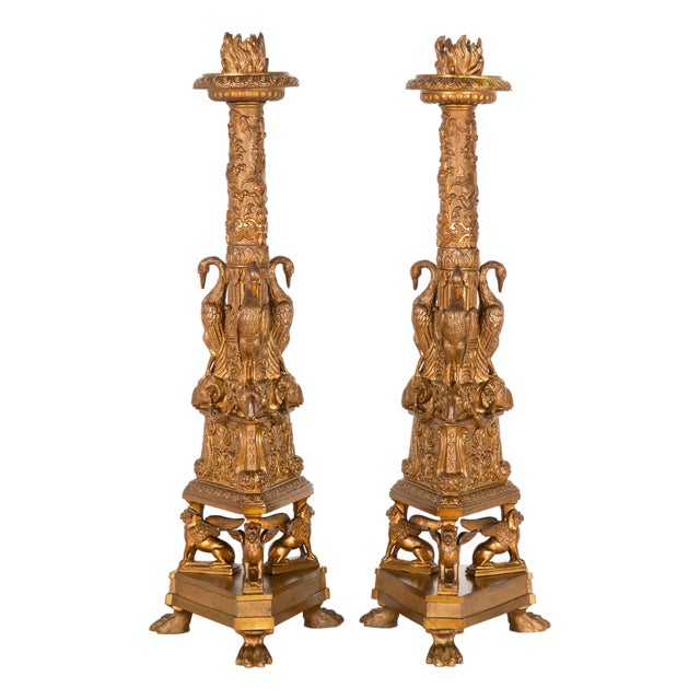 19th Century Pair of Italian Grand Tour Antique Bronze Candlesticks For Sale
