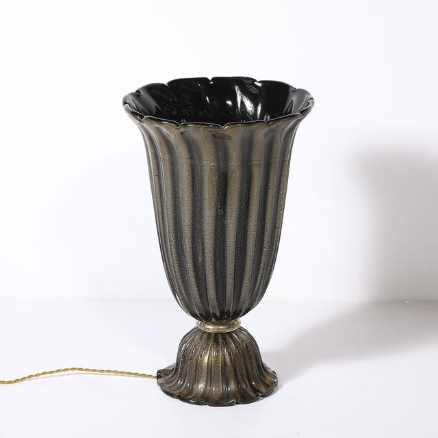 Art Deco Hand-Blown Murano Fluted Black Glass Up-Lights W/ 24kt Gold Flecks For Sale - Image 12 of 14