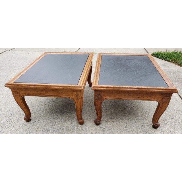 Henredon French Country Oak and Slate End Tables - a Pair For Sale - Image 10 of 10