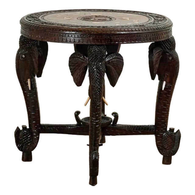 Antique Anglo Indian Inlaid and Carved Table or Stand For Sale