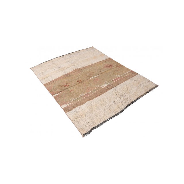 Mid-Century Modern Faded Vintage Decorative Kilim Rug - 4`1″ X 5`1″ For Sale - Image 3 of 6