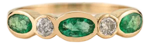 Oval Cut Three Stone Emerald Engagement Ring Size 7 With Natural Diamonds in 18k Gold