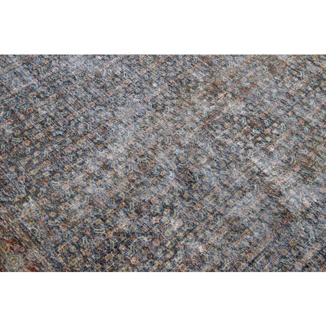 Textile Antique Malayer Handmade Allover Floral Pattern Blue Wool Runner For Sale - Image 7 of 9