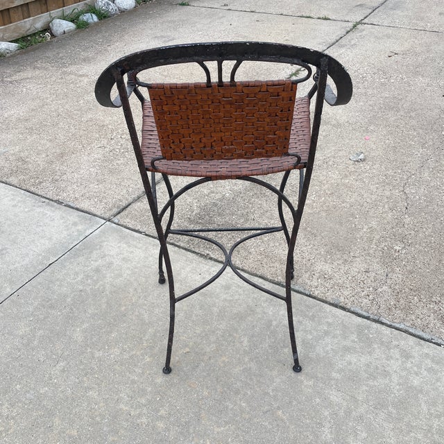 Iron Horseshoe Back and Leather Barstools - Set of 4 For Sale - Image 4 of 5