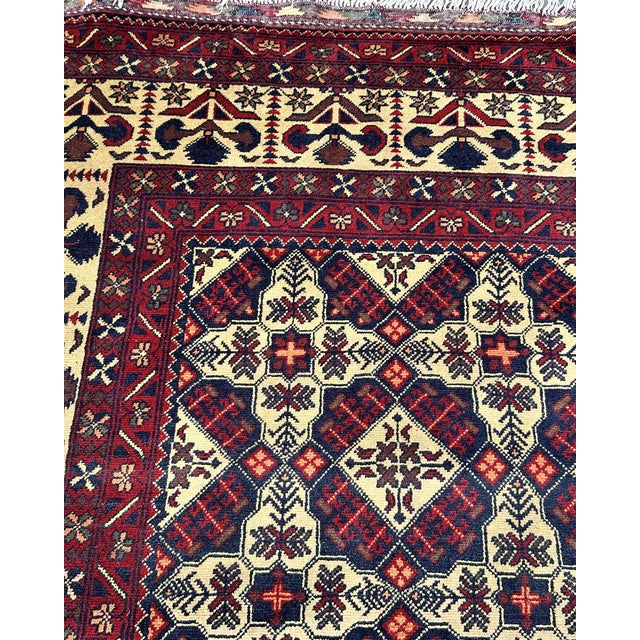 Afghan Turkmen Hand-Knotted Wool Rug, Ivory Star Lattice, 9'10" X 6'8" For Sale - Image 12 of 14