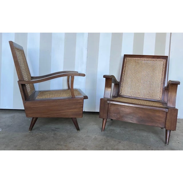 English Mid 20th Century Pair of Deco Period British Colonial Teak Club Chairs For Sale - Image 3 of 6