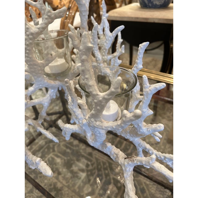 Vintage Painted Iron Faux Coral Candle Holder Centerpiece For Sale - Image 9 of 12