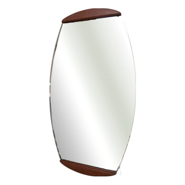 Danish Oval Mirror with Teak Inserts, 1960s For Sale